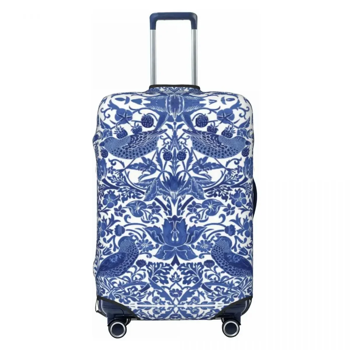 Custom  Porcelain Blue Oriental Bird Pattern Luggage Cover Elastic Chinoiserie Travel Suitcase Protective Covers Fits 18-32 Inch