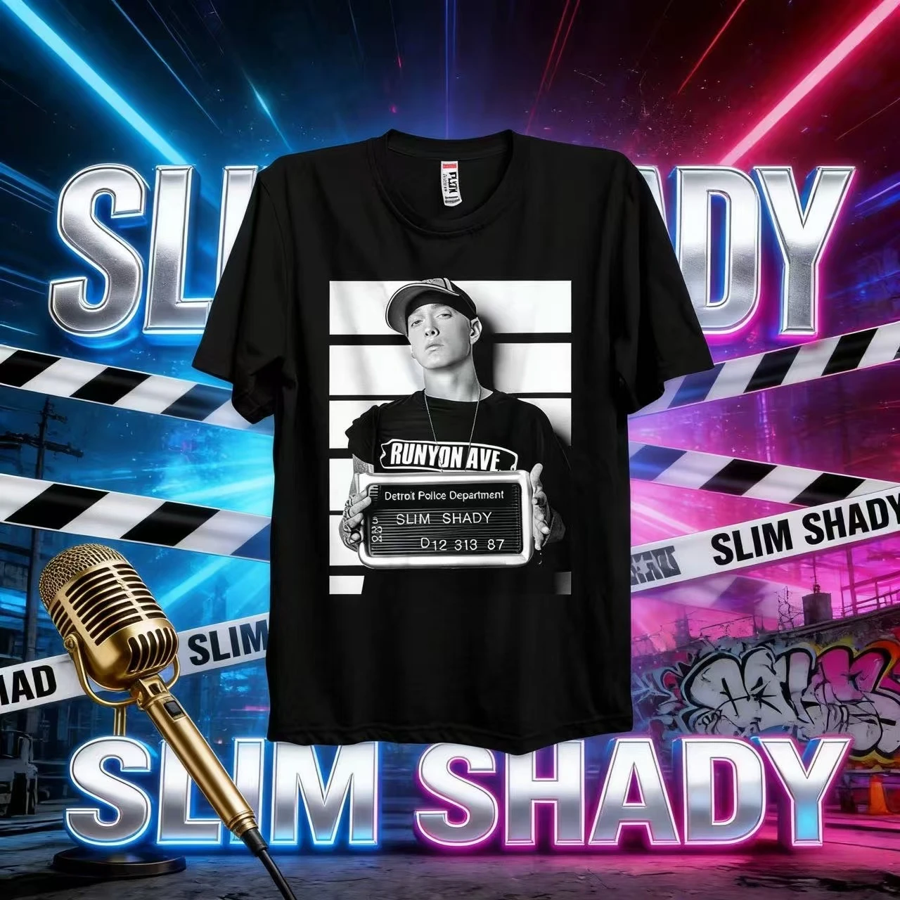 2025-26 سليم شادي Mugshot تي شيرت ايمينيم مستوحاة القبض على المحملة للجنسين الهيب هوب قميص العصابات الراب خمر نمط مروحة هدية Y2k