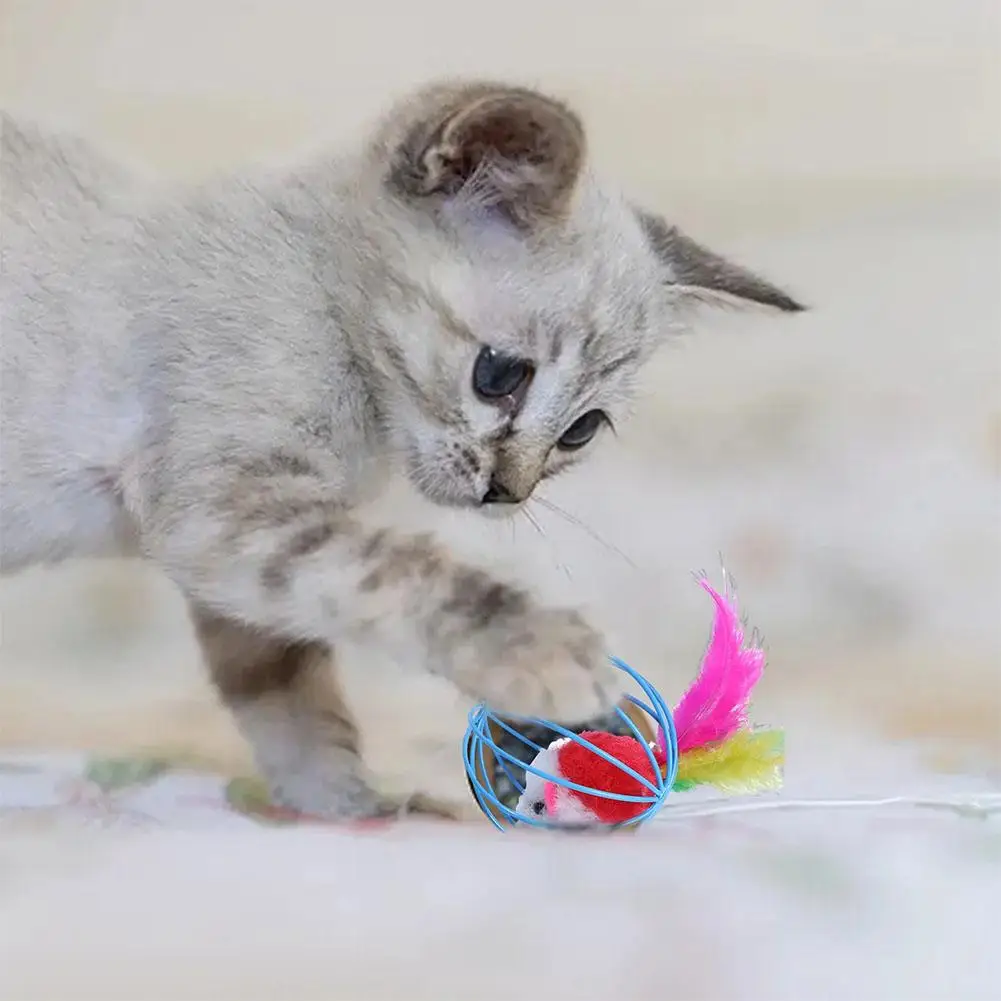 Beliebte bunte Maus im Käfig, Katzenspielzeug im Sand, interaktives Chase-Katzen-Maus-Spielzeug, Käfig, Plüsch, simuliertes Maus-Katzenspielzeug