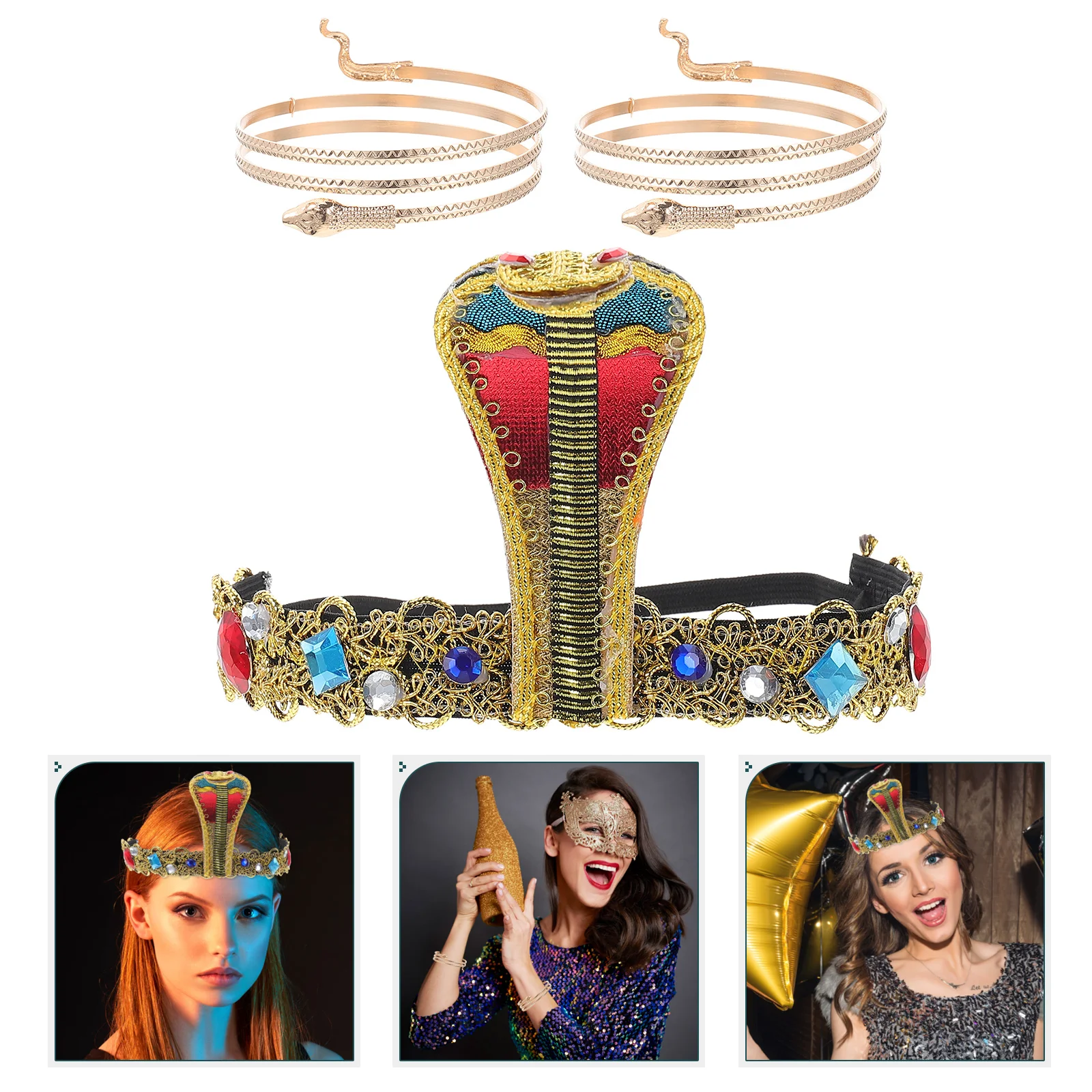 

Snake-shaped Headband Bracelet Set Egyptian Style Metal Reusable Party Accessories Cosplay Prop Halloween Supplies