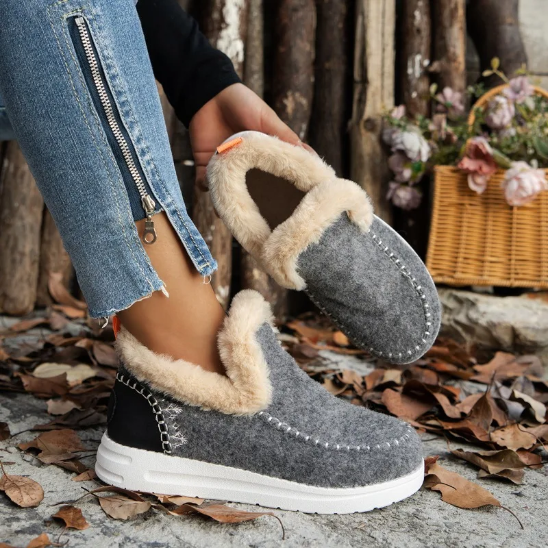 2024 New Ladies Slip on Comfortable Ankle Boots Women Winter Warm Plush Fur Snow Boots Suede Shoes Female Footwear Femininas