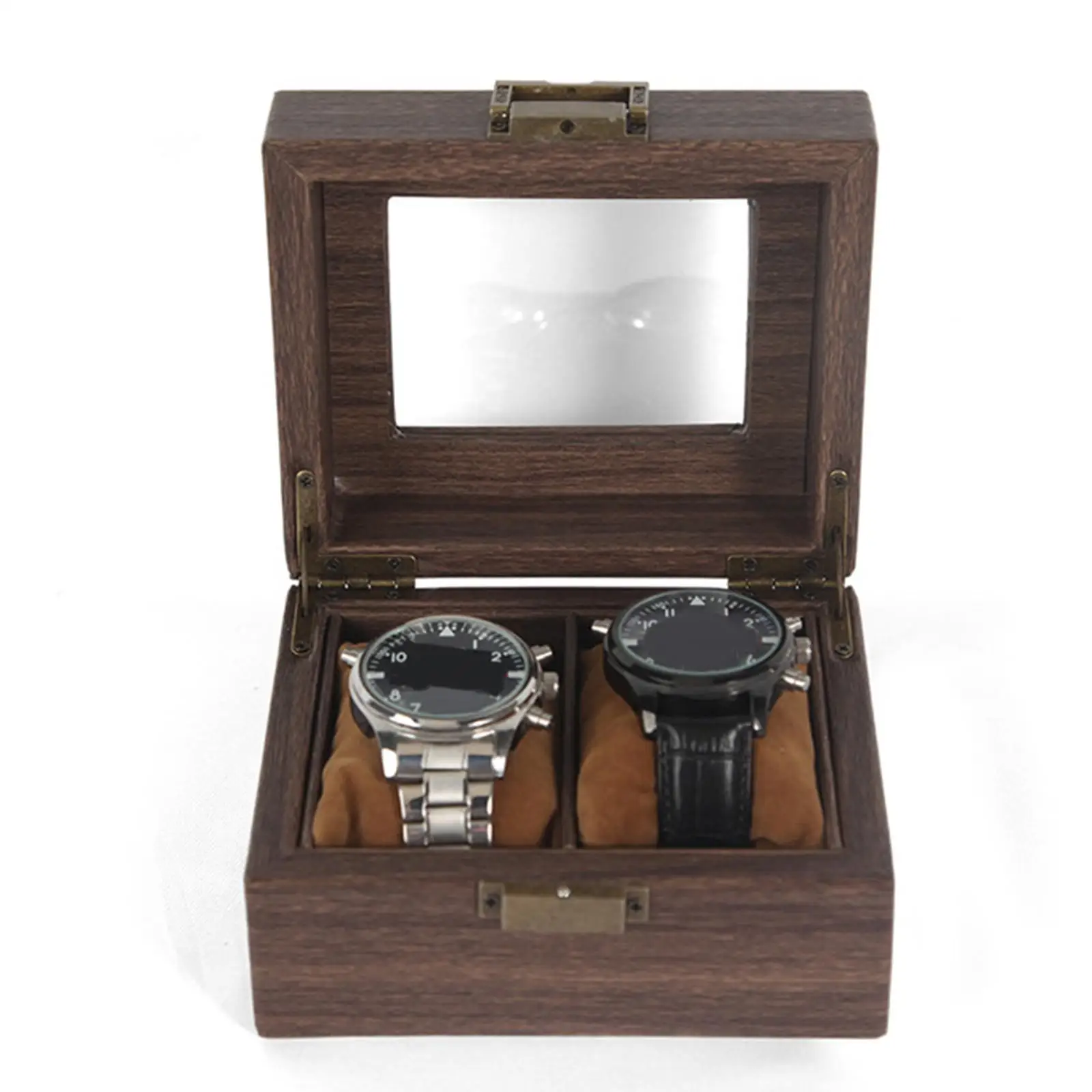 Watch Display Case and Lock Portable W/, Wood, 2 Slot ,Jewelry Organizer Storage Box ,for Gifts, Men Women