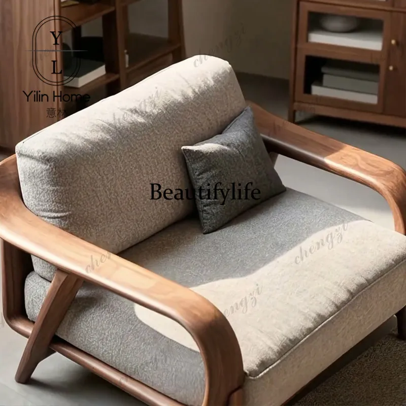 New Chinese-style North American black walnut single sofa chair Modern simple villa Living room Tea room Home leisure chair