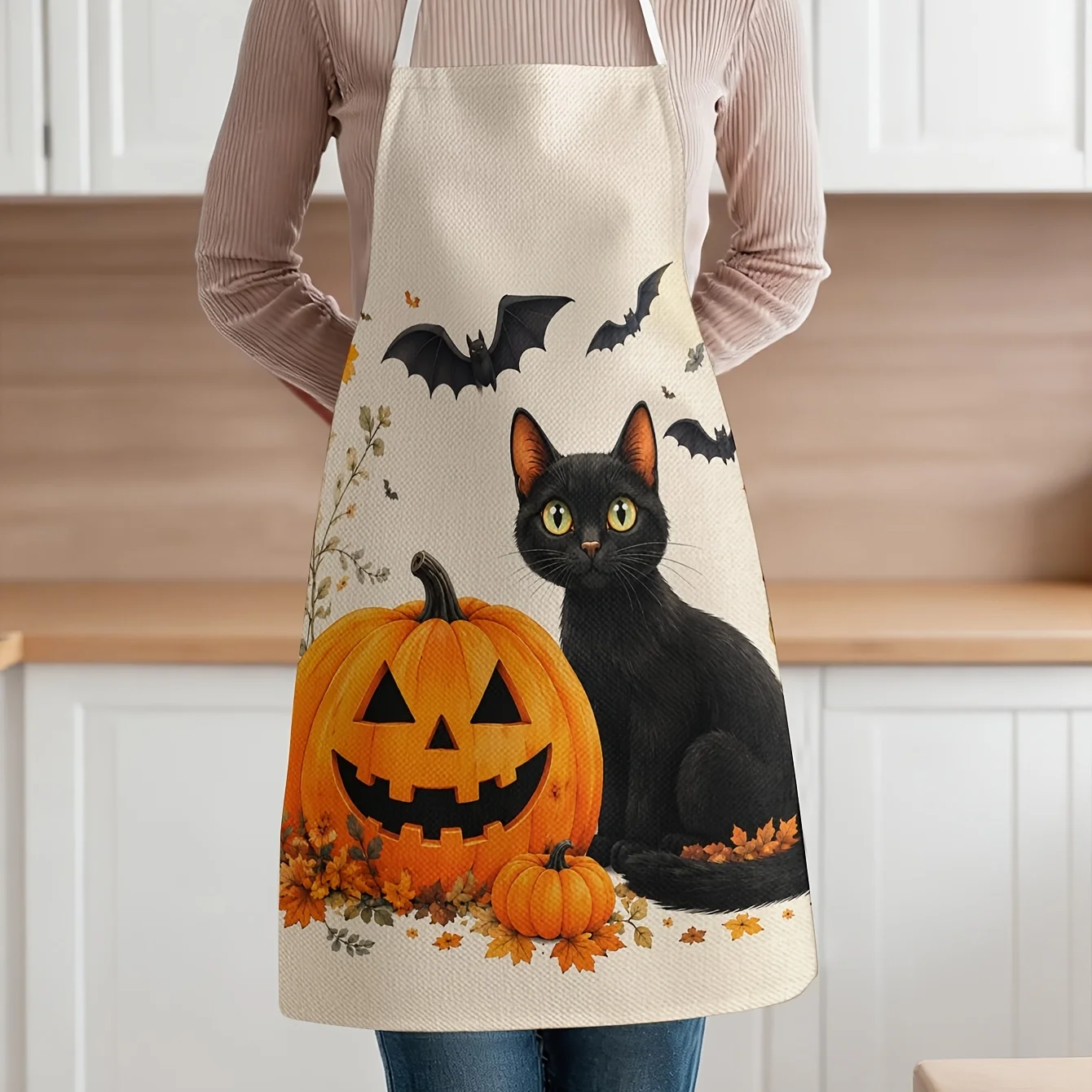 Spooky Cute Black Cat Pumpkin Halloween Apron Apron Smock for Kitchen Baking Cooking Costume