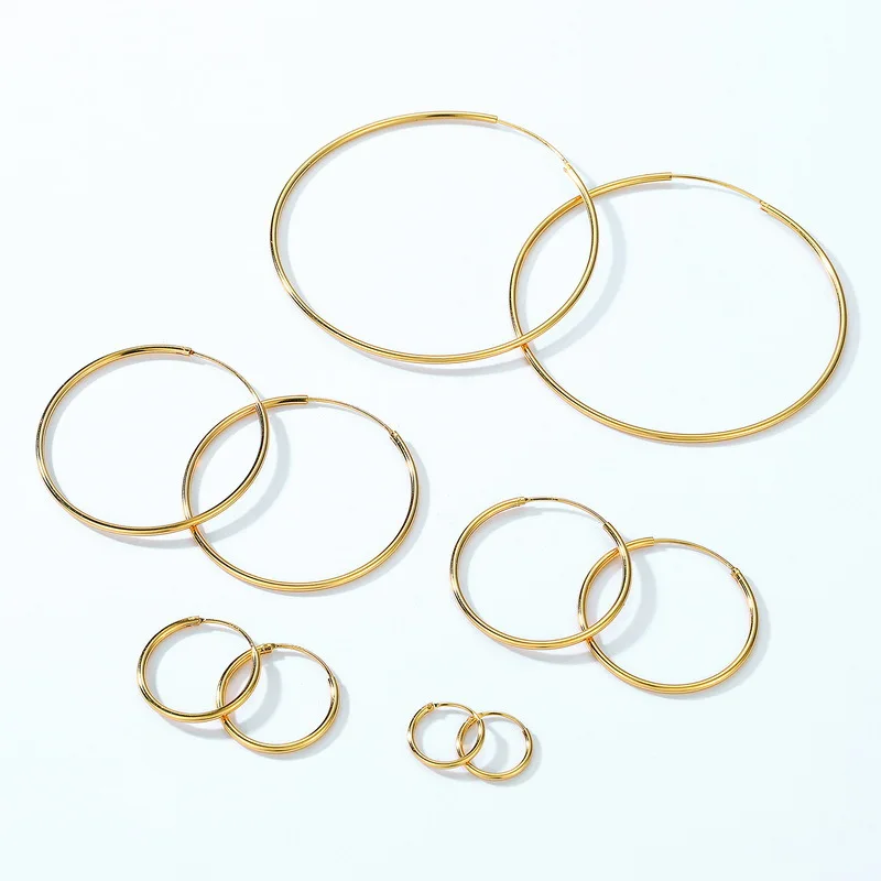 2Pcs Simple Classic Stainless Steel Smooth Big Round Circle Hoop Earrings For Women Huggie Piercing Jewelry 50mm/60mm/70mm