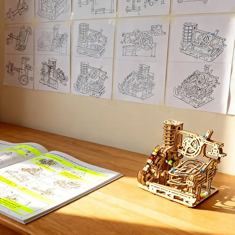 

Красочная деревянная трасса для шариков, сделанная своими руками, 3D-головоломка, механическая сборная модель, игрушка-головоломка ручной работы, подарок