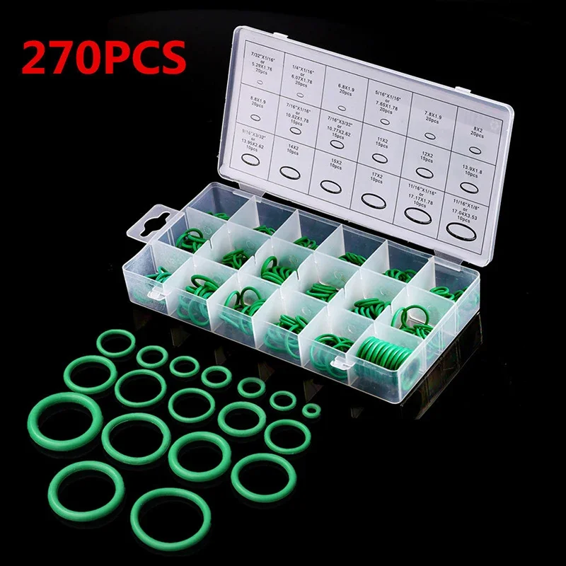 270Pcs 18Sizes Rubber Ring Gaskets Kit Car Air Conditioning Auto A/C Repair HNBR Rubber O-Rings Set TOOL