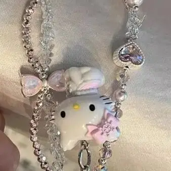 

Hello Kitty Bow Beaded Phone Chain Lanyard Girly Keychain Pendants Anti-Lost Camera Charm Cute Accessory Gift