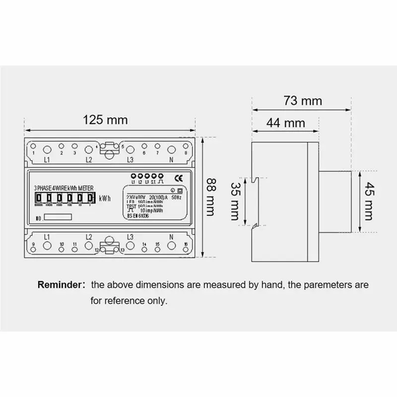 Three Phase 4 Wires Digital Power Electric Electricity Meter KWh Power Consumption Monitor DIN Rail Mount AC 380V 400V A