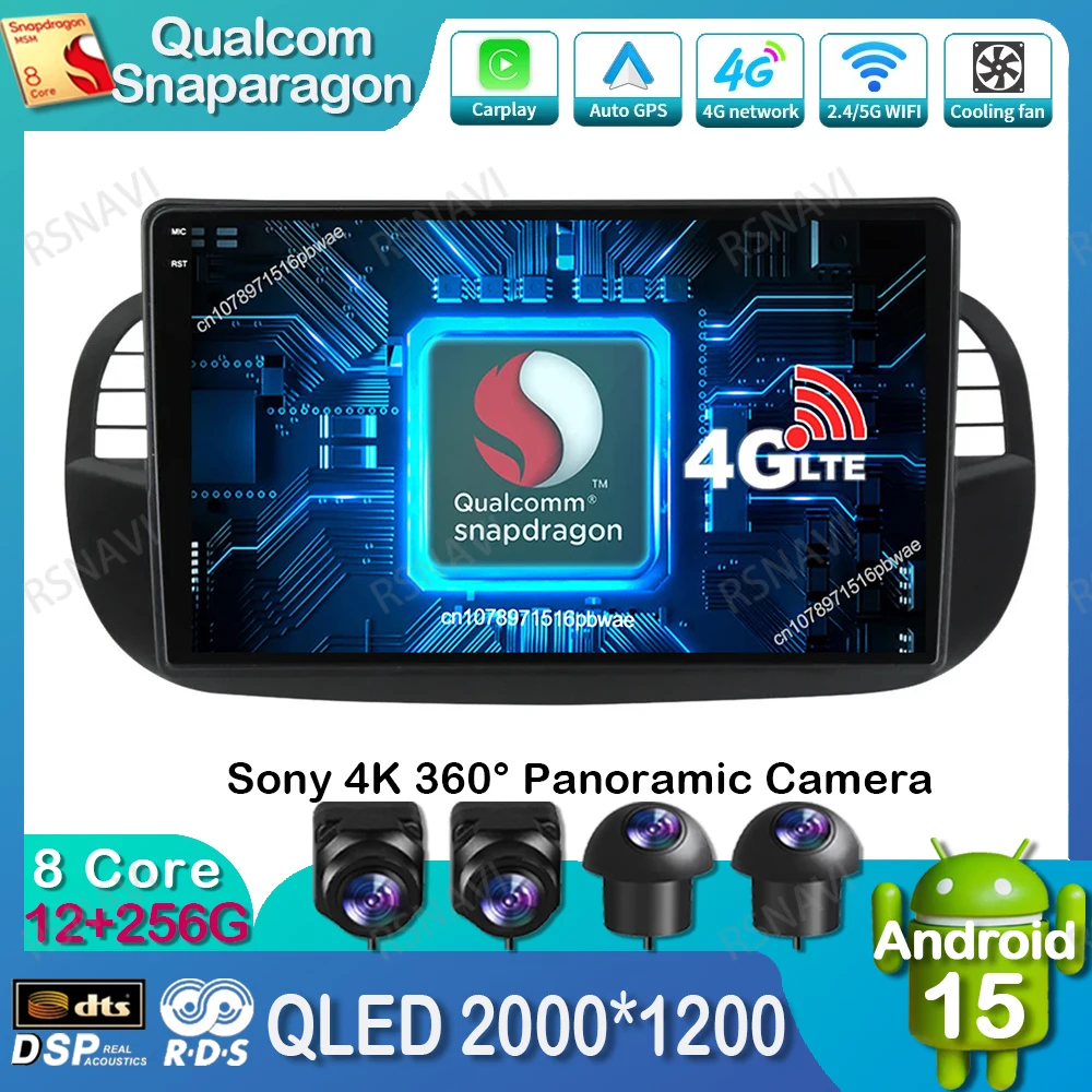 

Android 15 Car Radio For Fiat 500 2007 - 2015 GPS Head Unit BT 5G WIFI Qualcomm Viedo Player Autoradio DVD DSP 4G LTE QLED AUTO