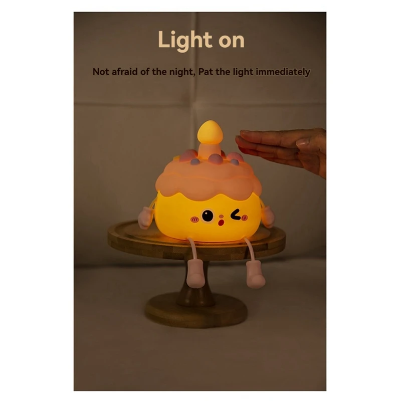 เค้กวันเกิดน่ารักโคมไฟกลางคืน USB ชาร์จโคมไฟนอน 2 ระดับความสว่างปรับสําหรับ Night Light-AT64