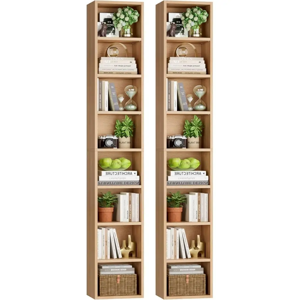 2 Pcs 71'' Tall Narrow Bookshel, 8-Tier Media Tower Rack Set o 2 | CD DVD Storage Cabinet with Adjustable Shelves, Tall Narrow B
