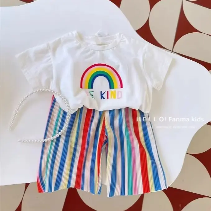 

Kids Thin Round Neck Tees Shorts Cute Sets Thin Soft Tshirt+Shorts Cute Casual Sports Two-piece Short-sleeved Shorts Korean Styl