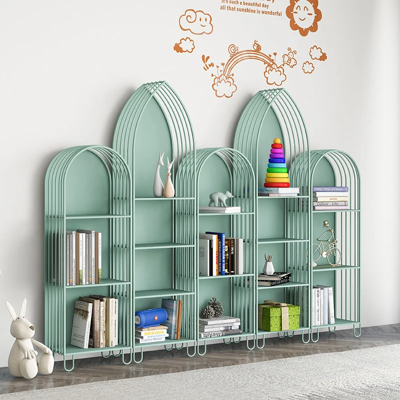 Children's wrought iron bookcase floor-to-floor multi-storey simple bedroom home shelf integrated wall display