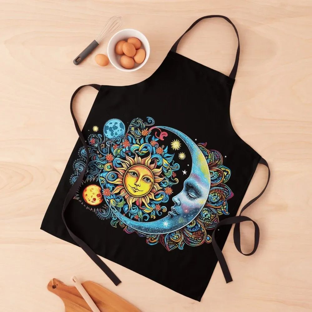 

SUN MOON STARS AND PLANETS Midjourney AI Artwork Apron for kitchen useful Men'ss Waterproof Kitchen Things Apron