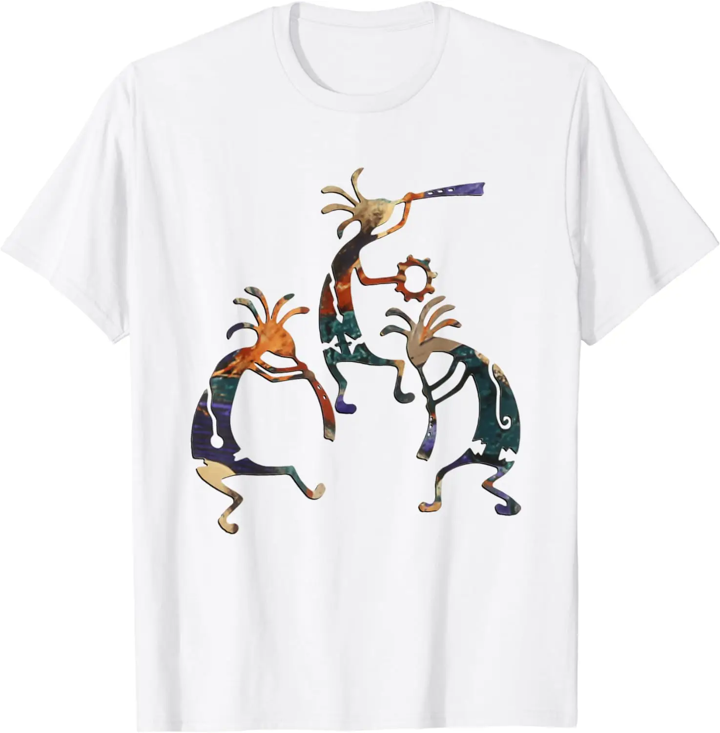 Funny Kokopelli Native Tribe Musicians Trio T-Shirt 100% Cotton O-Neck Summer Short Sleeve Casual Mens T-shirt Size S-3XL