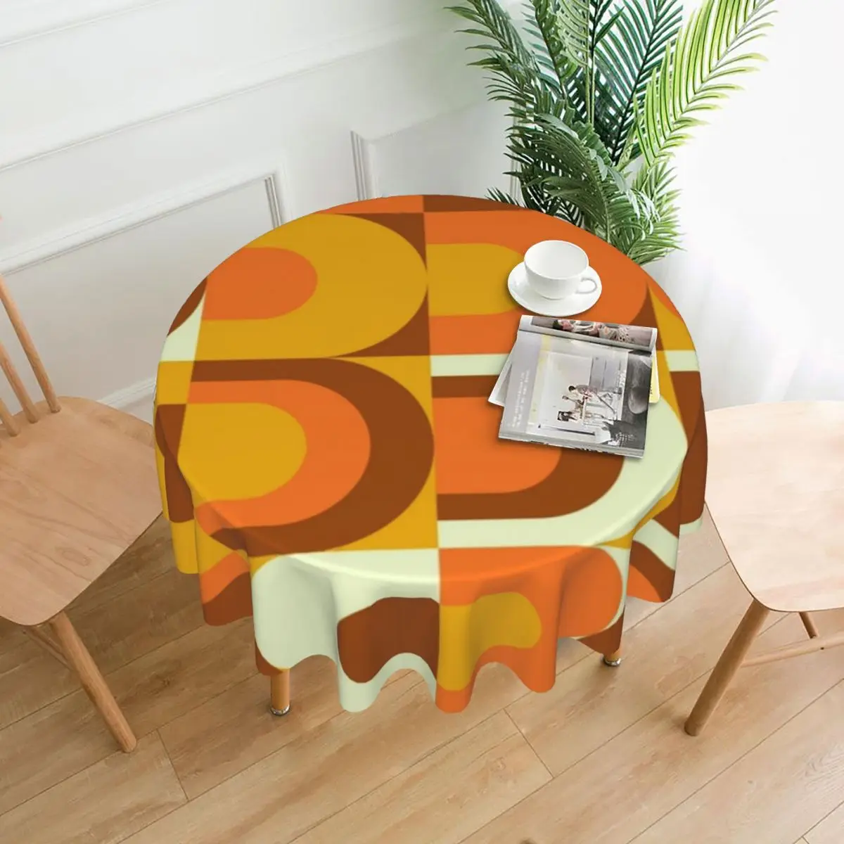 70s Retro Industry Waterproof Round Tablecloth Oilproof Table Cloth for Kitchen Events Dining Table Cover 60 inches