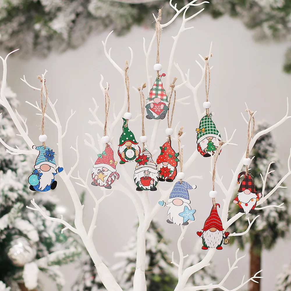 12pcs Christmas Wooden Pendants Snowman Xmas Tree Hanging Oranment 2024 Noel Navidad Decorations for Home New Year Gift