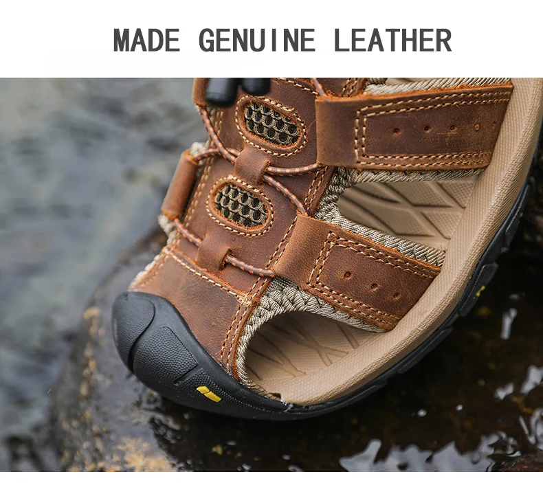 Sandalias de cuero genuino para hombre, zapatos de verano para hombre, zapatos de agua al aire libre, sandalias de cuero