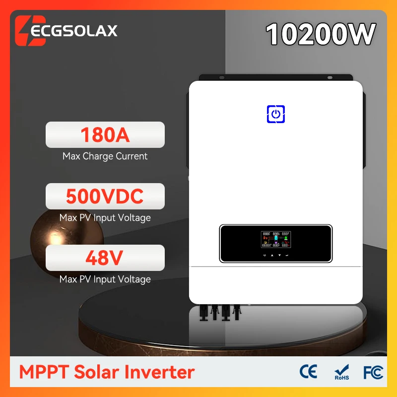 

Гибридный солнечный инвертор ECGSOLAX 10.2 кВт, 48В 230В переменного тока, с двойным MPPT контроллером заряда 180А, для фотоэлектрических панелей до 500В постоянного тока, чистая синусоида