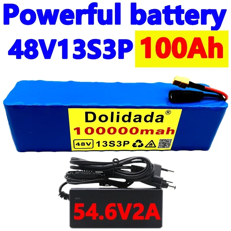 2025 100% New 48V 100Ah 1000W 13S3P Li-ion Battery for E-bike Electric Bicycle 54.6V Motorino BMS Charger Included New Condition