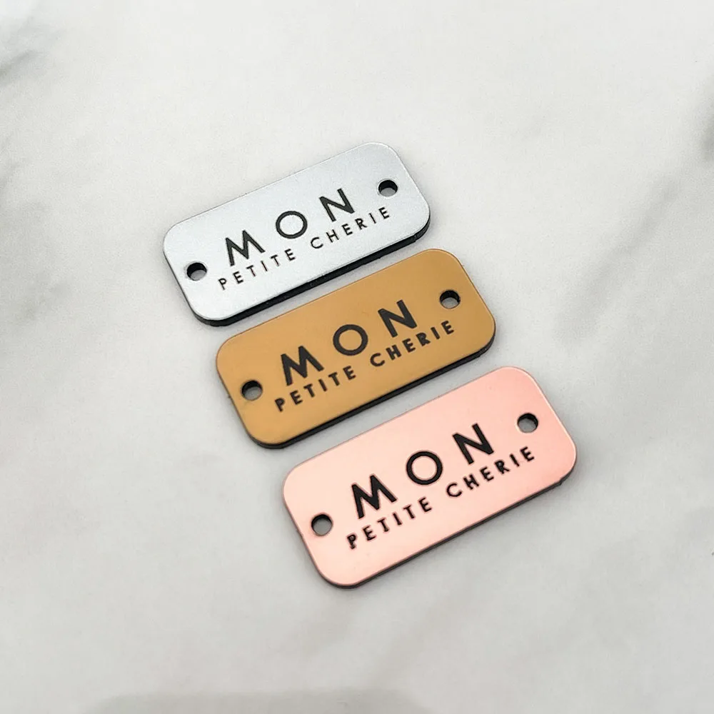 20/50/100Pcs Personalised Tag Engraved Mirror Acrylic Button Tag for Crafters Custom Label Handmade Clothing Bag Tag Decoration