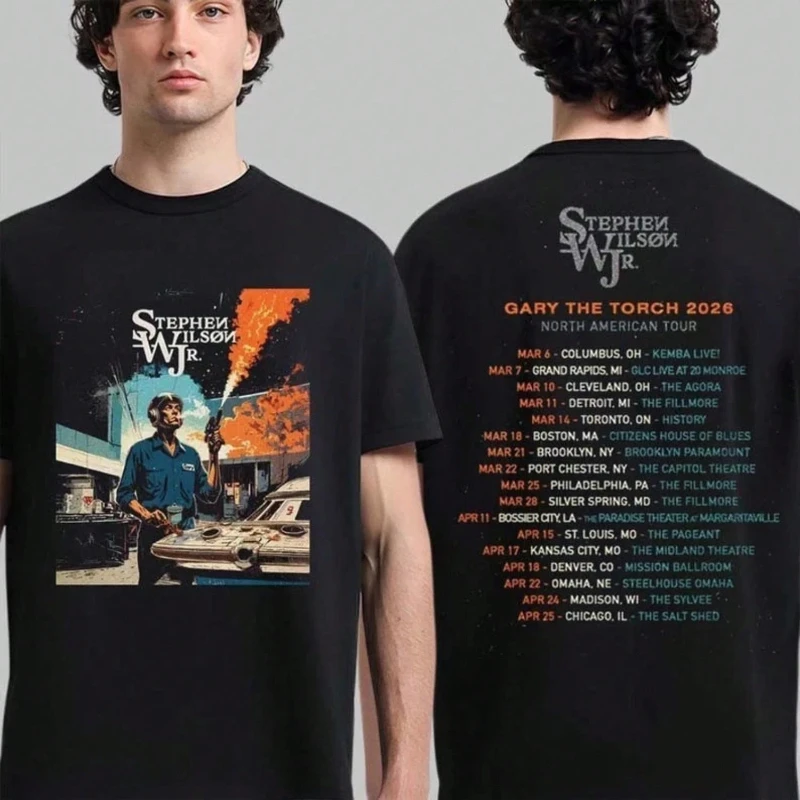 Camiseta de la nueva gira de Stephen Wilson Jr. Gary The Torch, camiseta informal holgada para parejas, para todas las estaciones, camiseta vintage de estilo urbano
