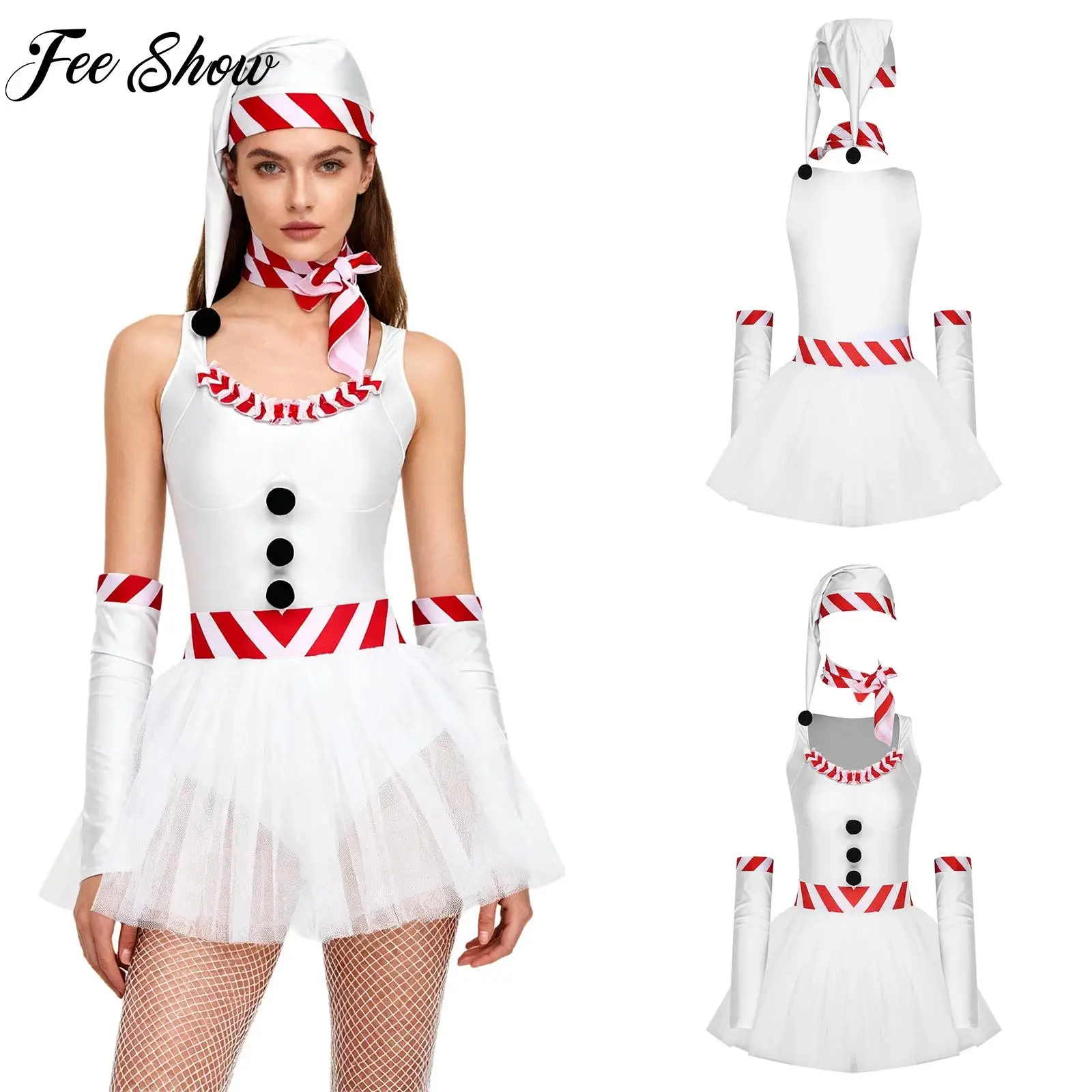 

Santa Claus Snowman Costume Christmas Dress-Up Outfit for Womens Fancy Dress Xmas Party Sleeveless Tulle Tutu Dress Set Outfit