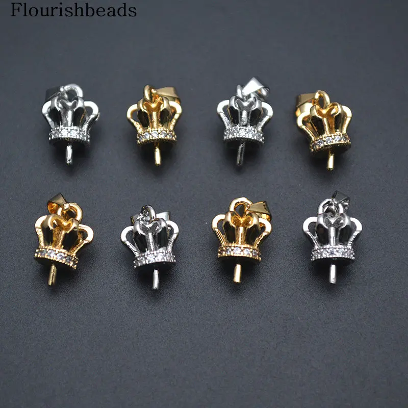 20pc Good Quality Crown Shape Pin Style Metal Bead Caps Bail fit Hole Pearl Stone Pendant Making Jewelry Accessories