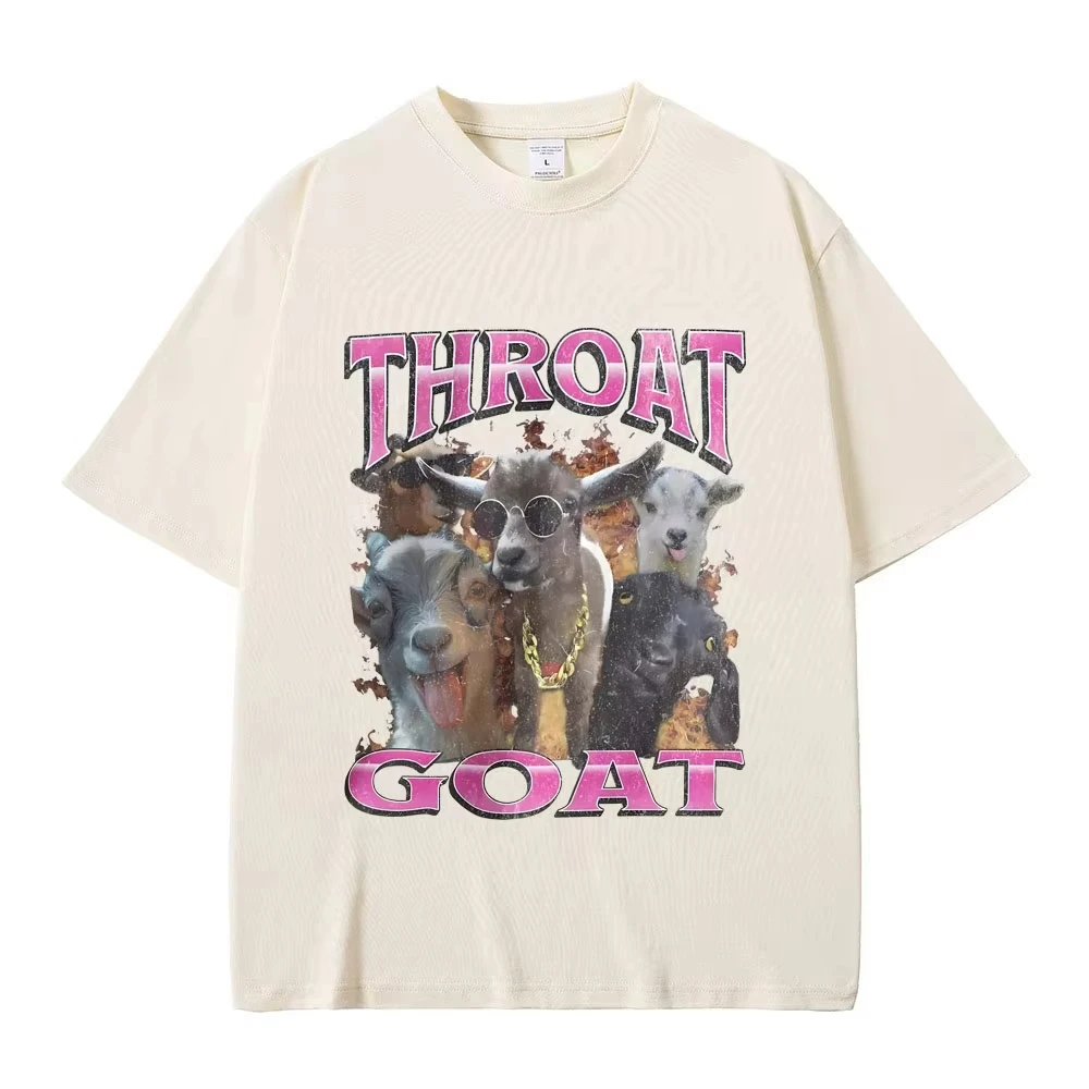 Fun Throat Goat Print T-shirt, Fashionable Street Style, Unisex Casual, High-quality Cotton Short Sleeved Shirt