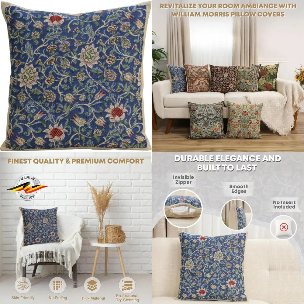 

Royal Blue 16x16 Decorative Throw Pillow Covers, Boho Style Tapestry Cushion Cases for Living Room, Woven Soft Cotton