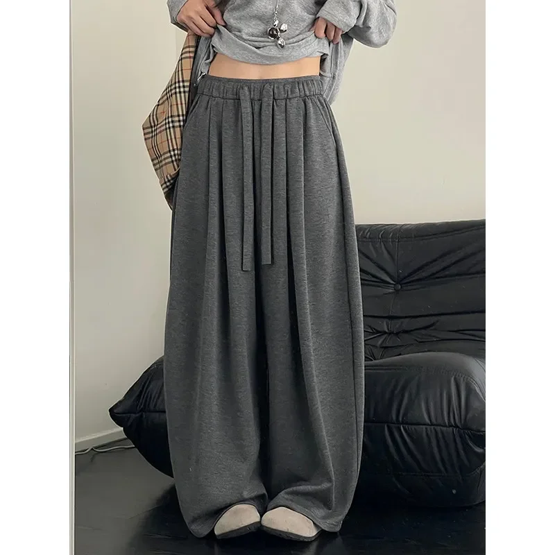 Women Casual Oversize Dark Grey Harajuku Wide Leg Sweatpants  Lady Baggy Trousers Female Y2K Korean Streetwear Drawstring Pants