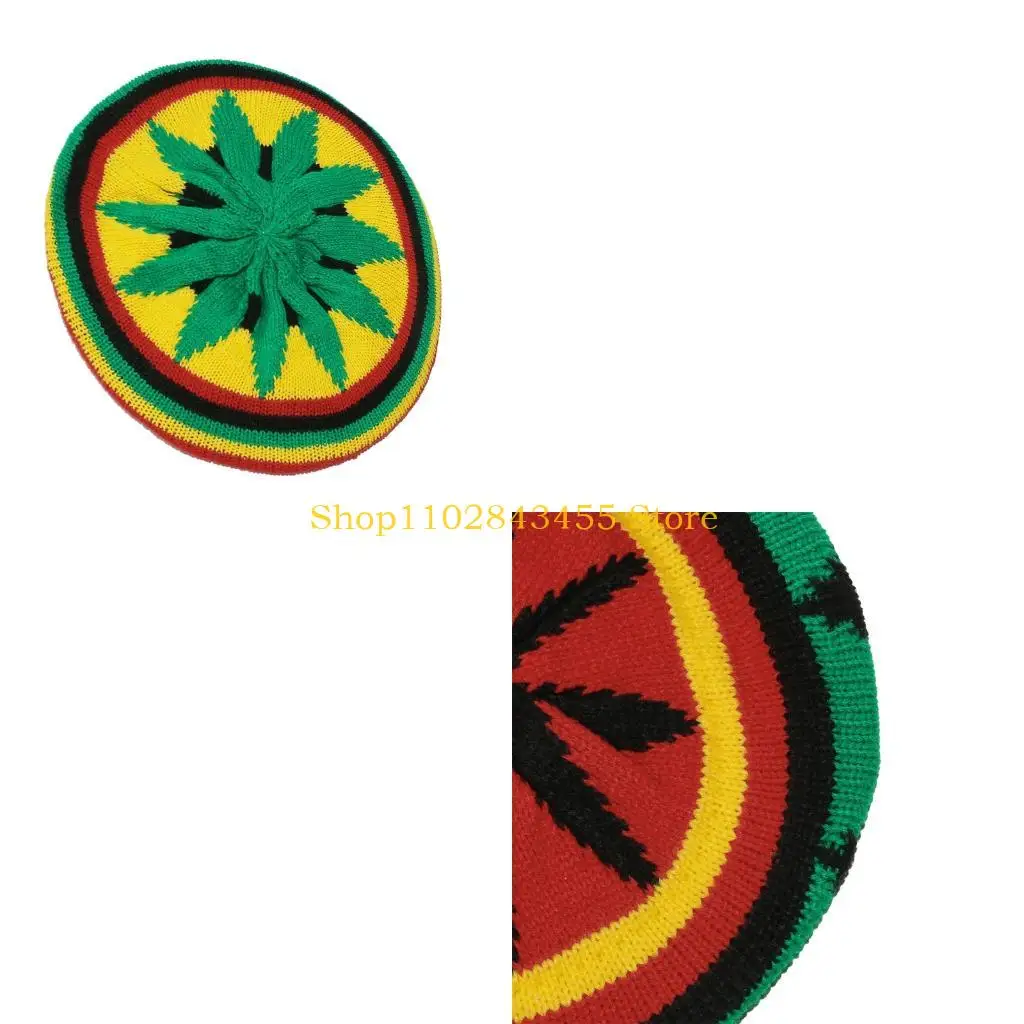 49MC Comfortable Stretchable Jamaican Hat Rainbow Color Knitted Reggae Hat Machine Washable Travel Friendly Headwear