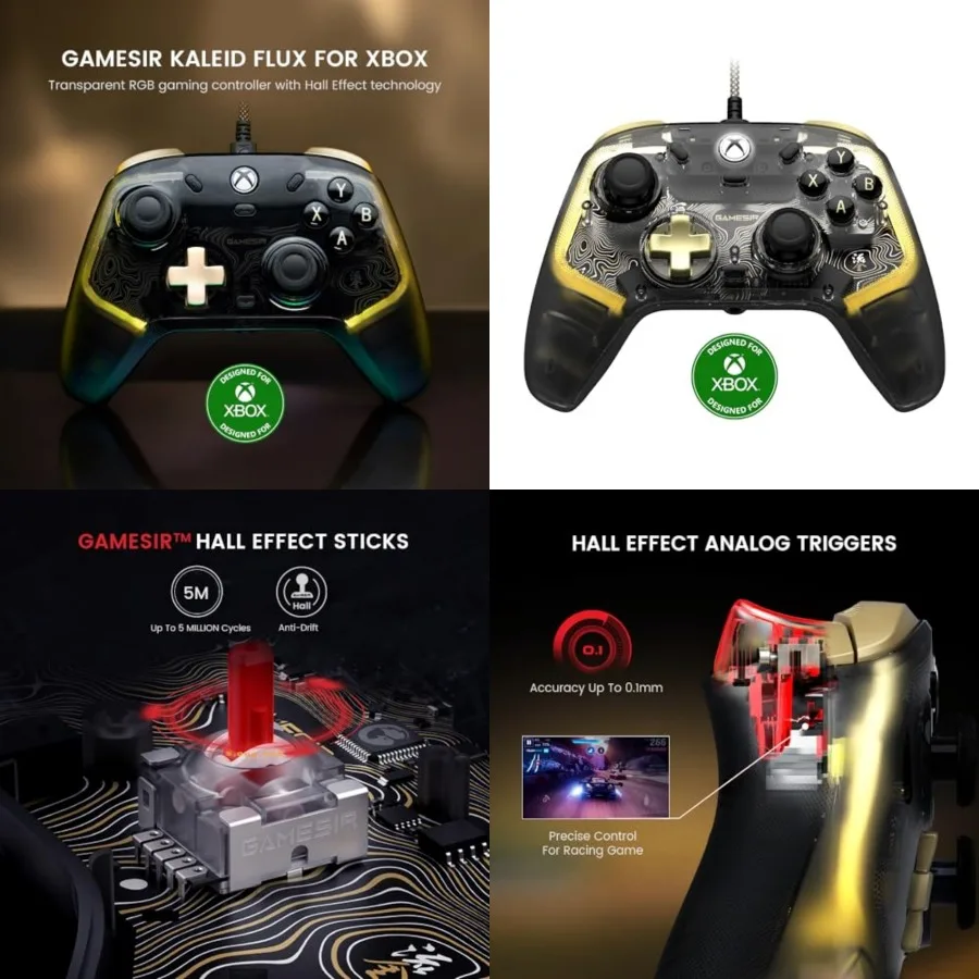 

Kaleid Flux Enhanced Wired Controller for Xbox, RGB Lighting and Hall Effect Joystick, Compatible with Xbox Series X S, Xbox On