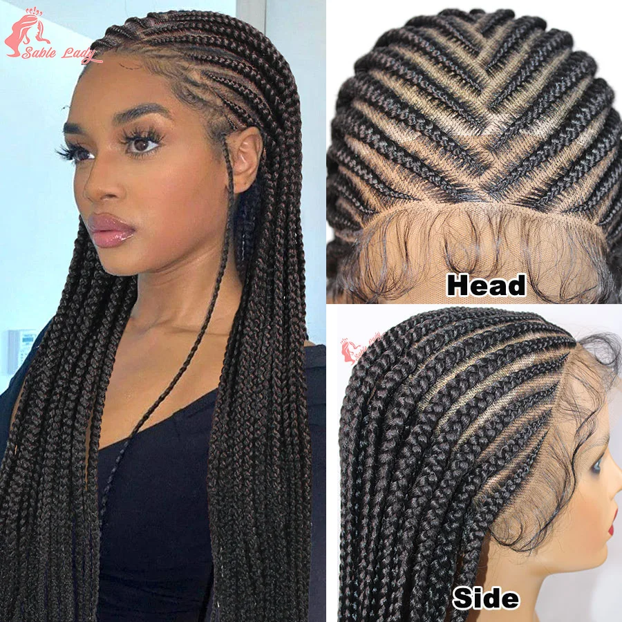 Synthetic Middle Part Braided Wigs Cornrows Designed New Knotless Full Lace Braids Wig For Black Women Goddess Fulani Braids Wig