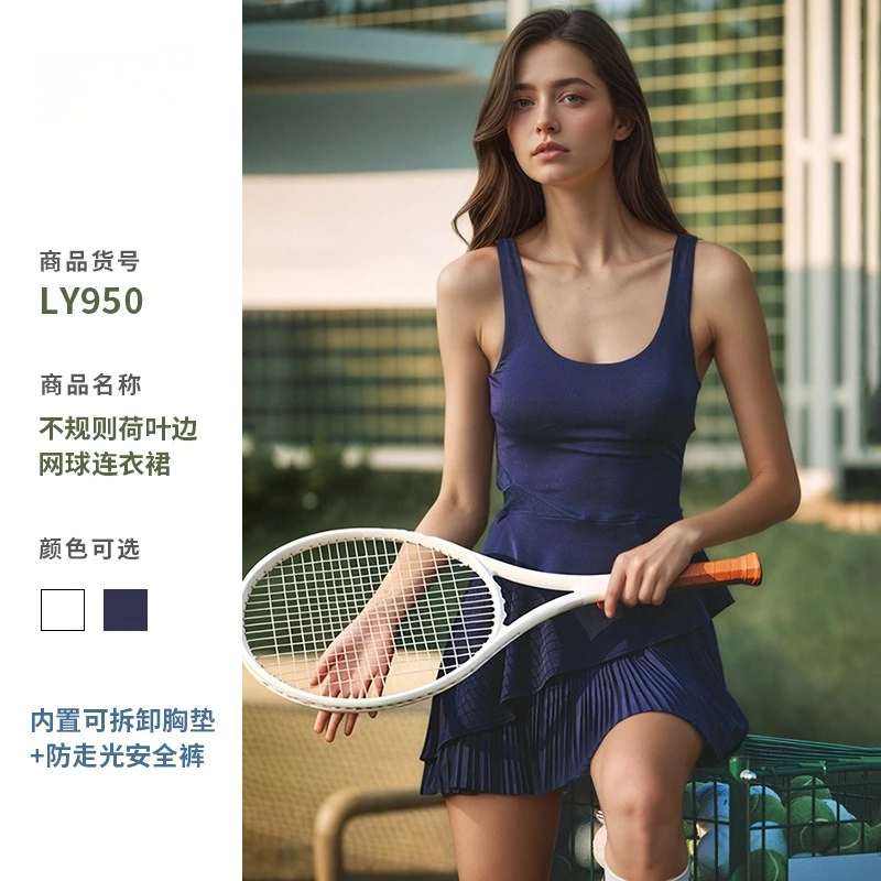 Women's Sexy Sleeveless Camis Tennis Golf Dress Summer Breathable Quick-dry Yoga Fitness Dress with Built-in Bra Shorts for Gym