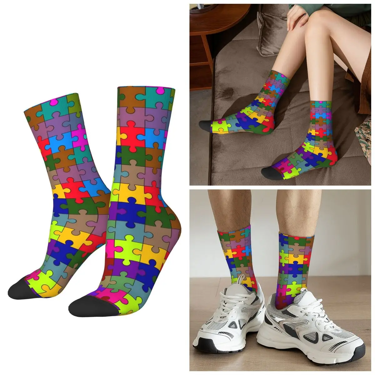 

All Seasons Colorful Puzzle Socks Harajuku Sport Middle Tube Socks Sweat Absorbing Stockings for Men Women Gifts