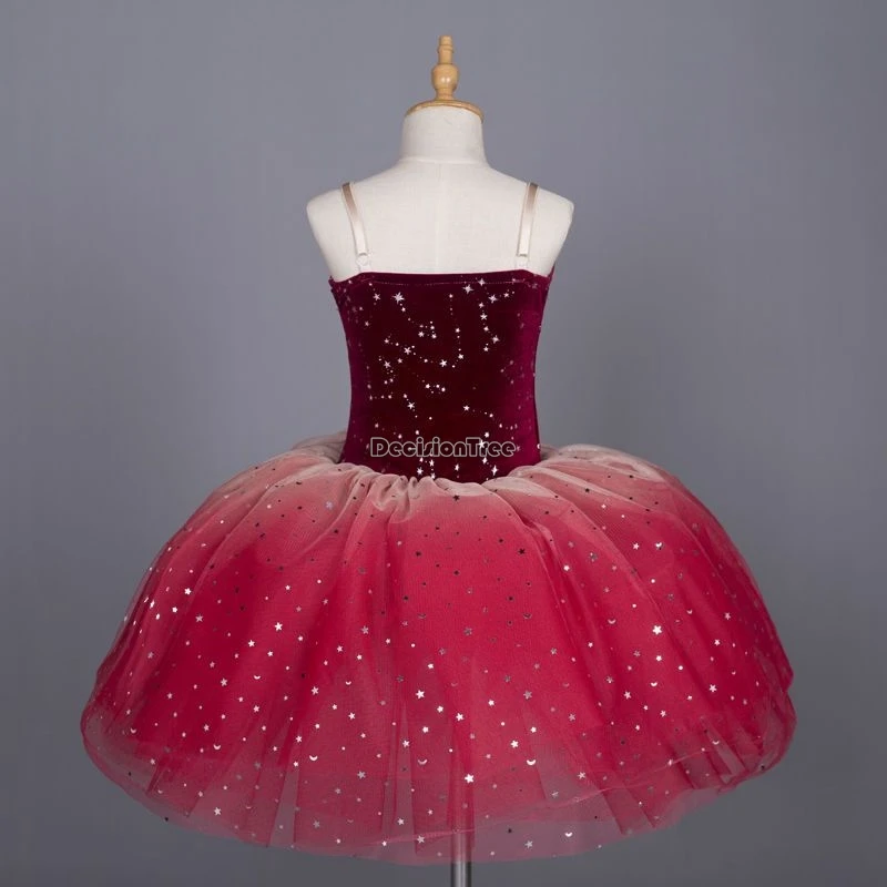 2025年 子供用バレエスカート パフォーマンス衣装 モダンダンス ロングガーゼスカート 女の子用パフスリーブガーゼノースリーブバレエダンススカート