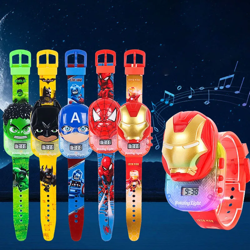 New Marvel Kids Trend Watch Cartoon Spiderman Iron Man Hulk Digital Watch Anime The Cover Can Slide Watch Toy Creative Gifts