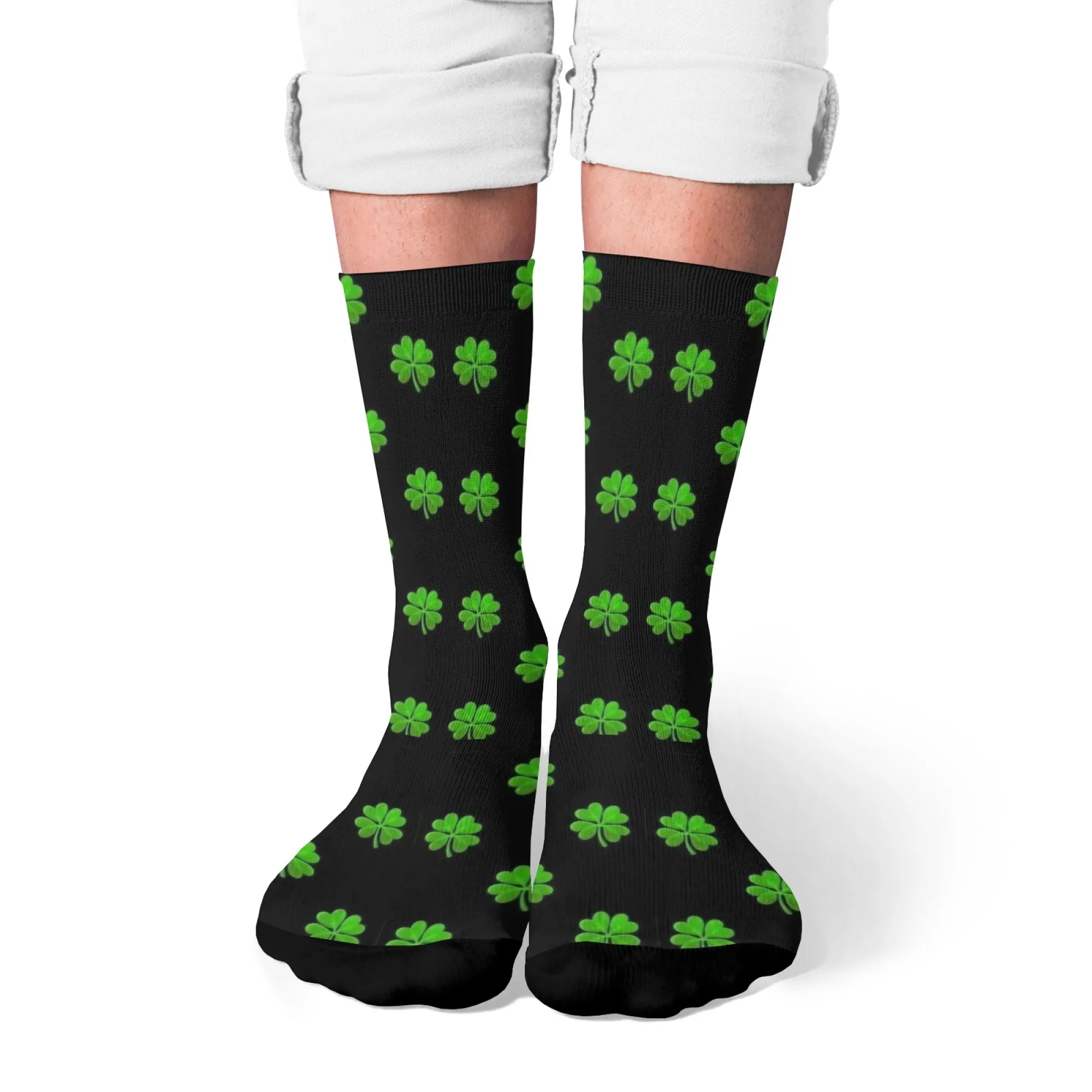 Neuartige Crew-Socken mit Kleeblatt-Aufdruck, atmungsaktiv, bequem, passend für Männer und Frauen, perfekte Geschenkidee, Harajuku, nahtloser Aufdruck, Geschenk für Jungen