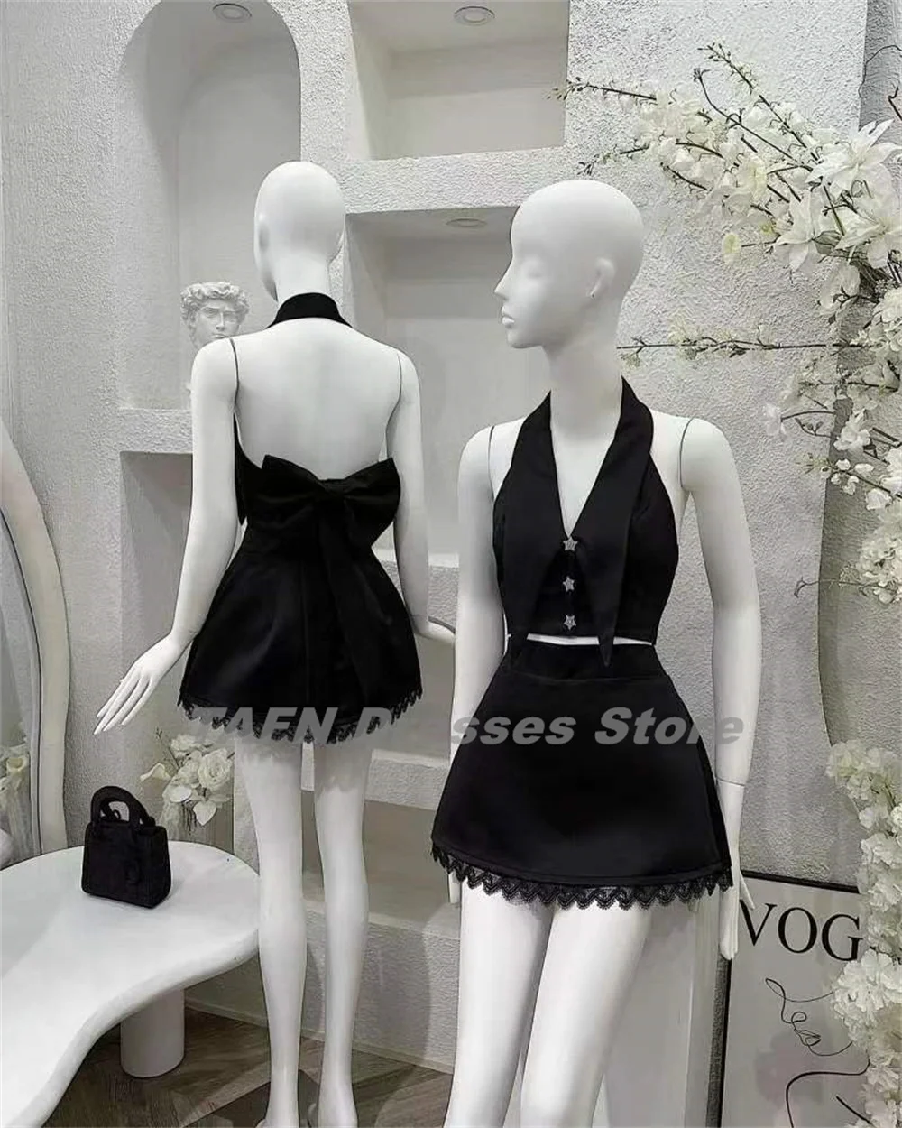 Tafn rosa elegante vestido de baile com decote em v sem mangas halter vestido de festa a linha grande arco vestidos de noite sem costas feito sob encomenda personalizado