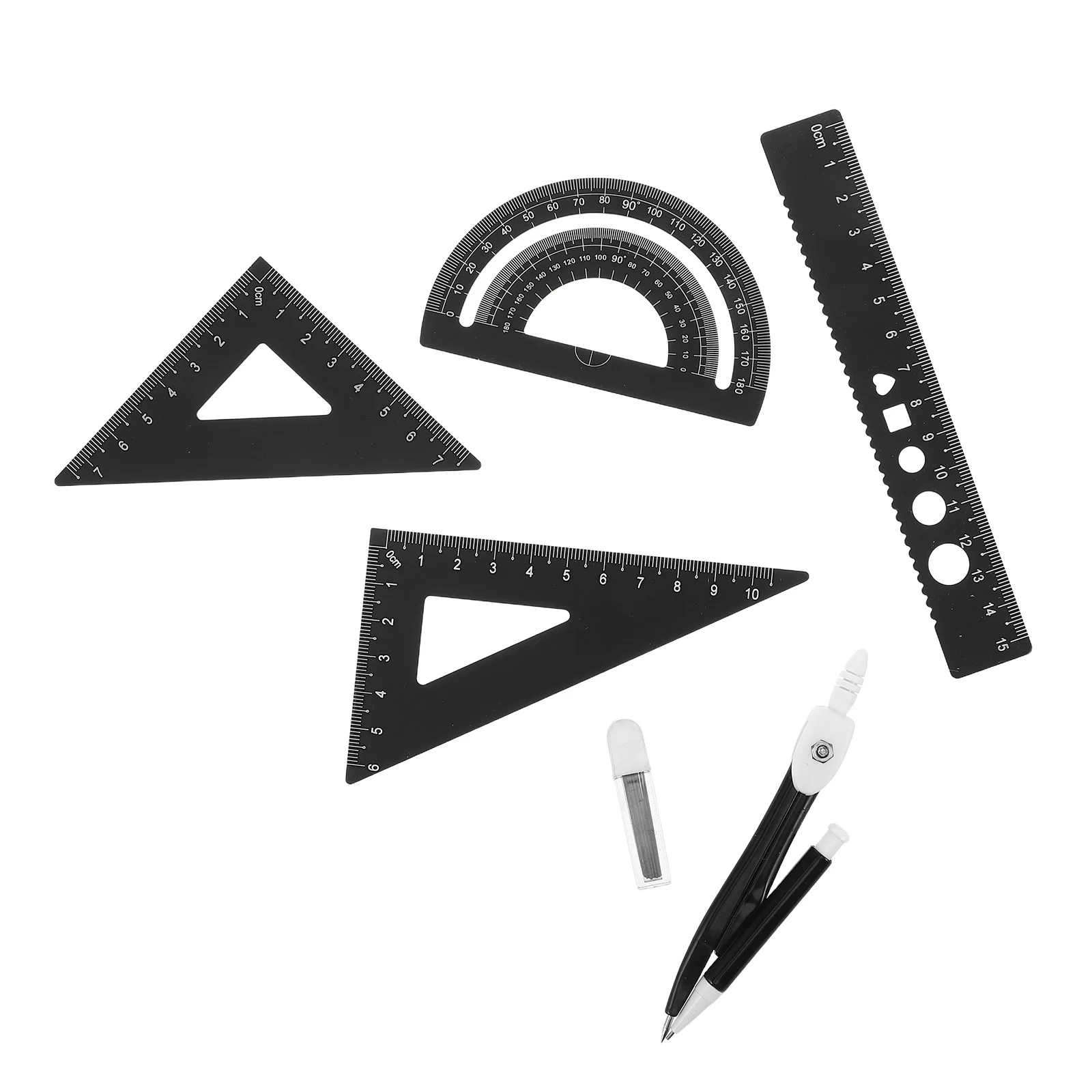 1Set Triangle Ruler Set Metal Protractor Compass Scale Engineering Drafting Tools for Accurate Drawing Math Stationery