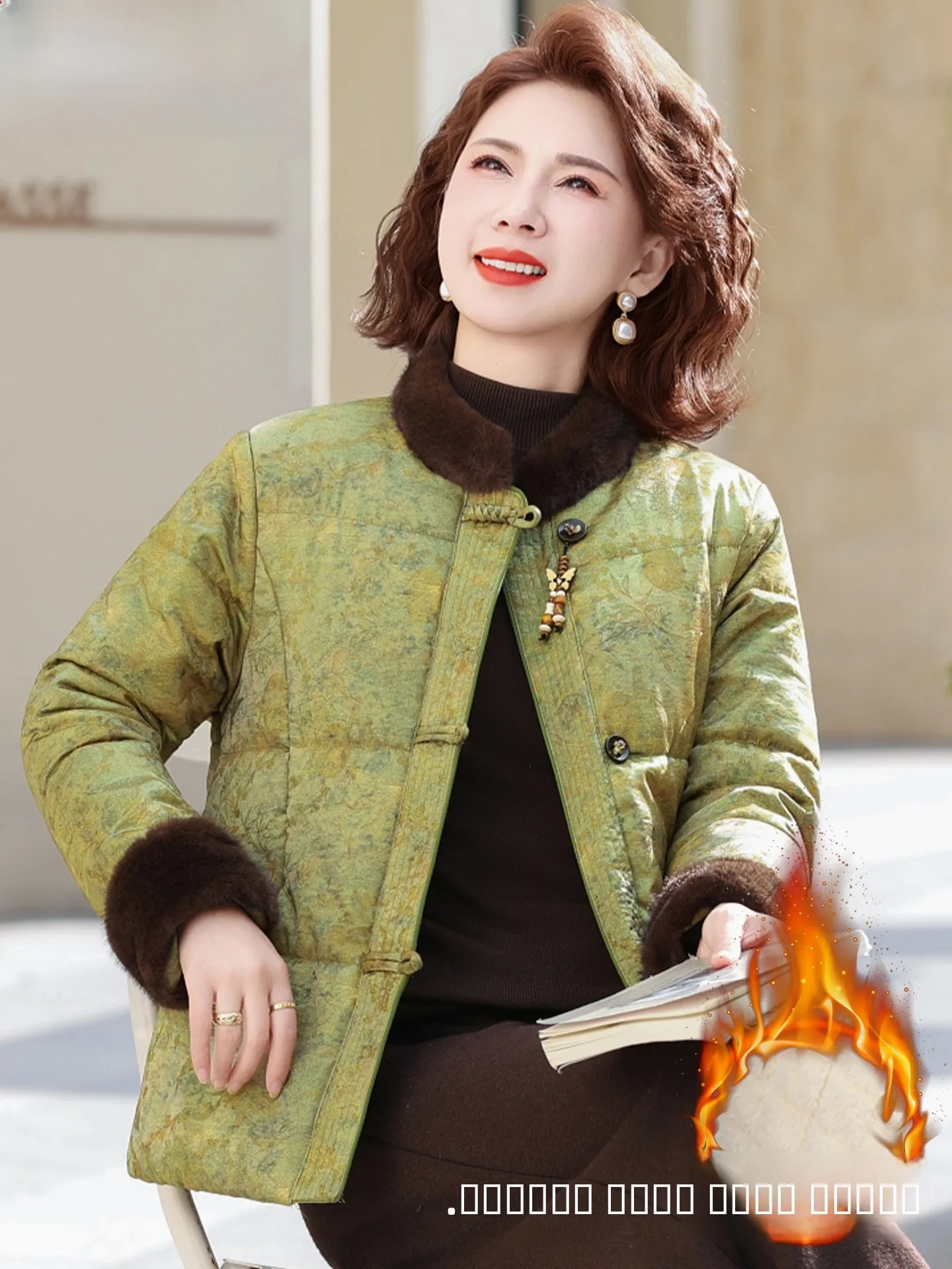 

New Chinese Sle Thiened Fce Winter Coat for Women over 50 Years Old down Cotton Jaet Warm Loose Fit Regular Sve