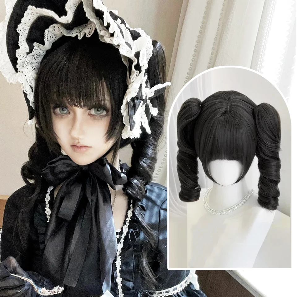 Roman Curly Detachable Ponytail Wig Cute Girl's Lolita Short Natural Wig for Women Synthetic Cosplay Wig for Halloween