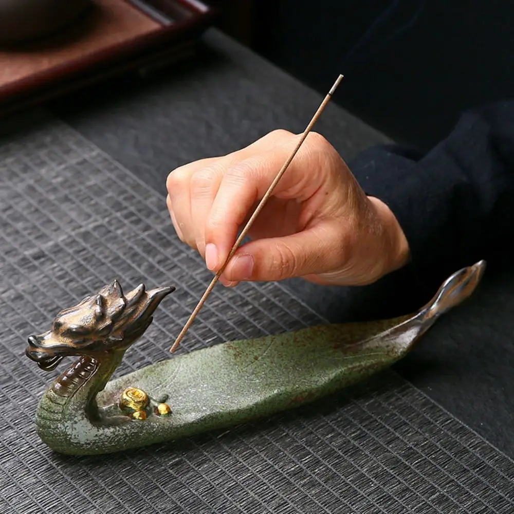 

Dragon Boat Shape Incense Burner Ceramics Chinese Style Line Incense Insertion Seat Antique Handcraft Aroma Burner Sandalwood