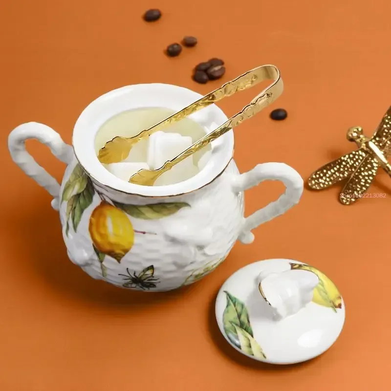 Lemon Tea Cup And Saucers SetEurope Floral Ceramic Mug Coffee Cup Set With Dessert PlateRose Relief Afternoon Tea Coffee Cups