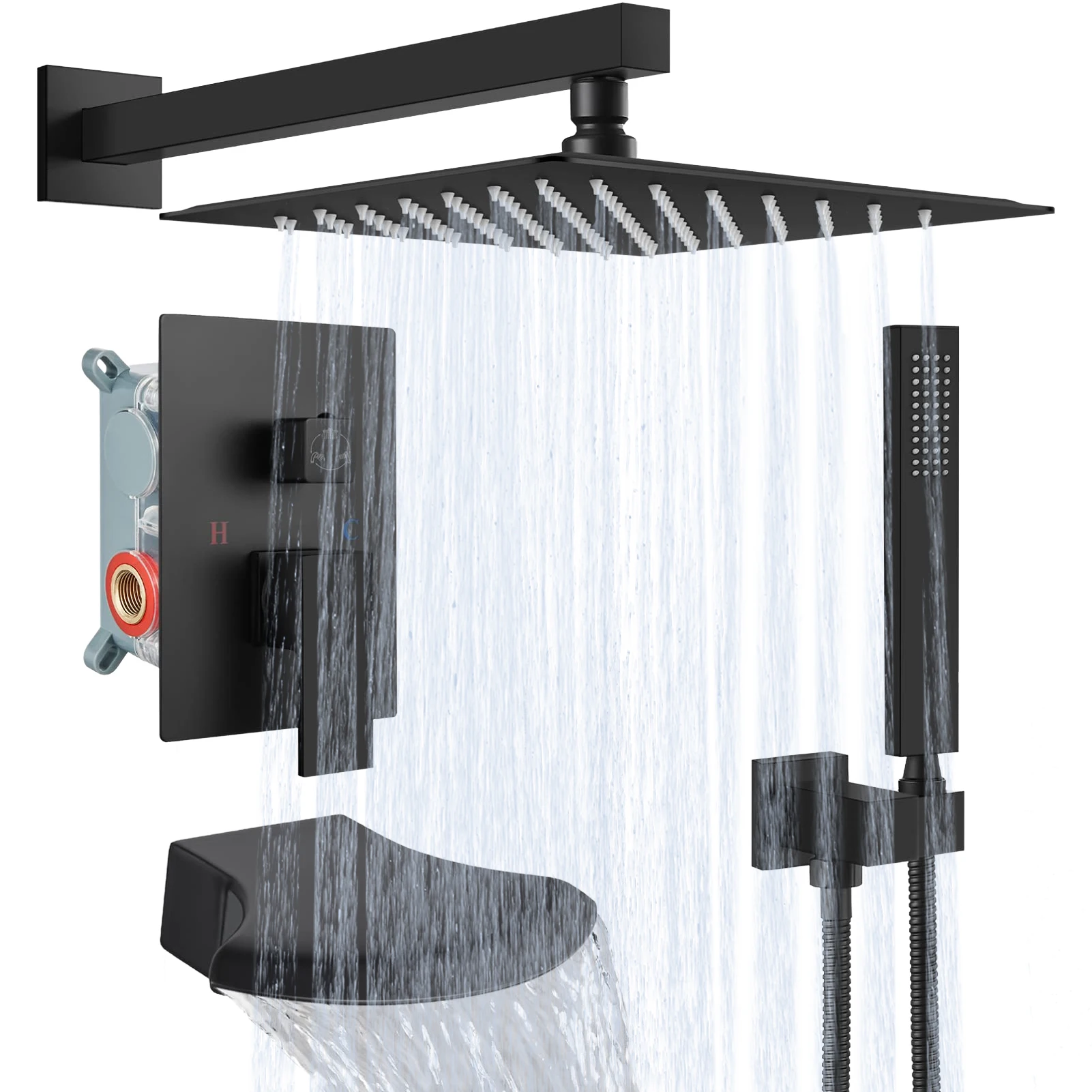 Shower Set Faucet Shower with Hose Matte Black Shower Fixtures Handheld Shower Combo Height/Angle Adjustable