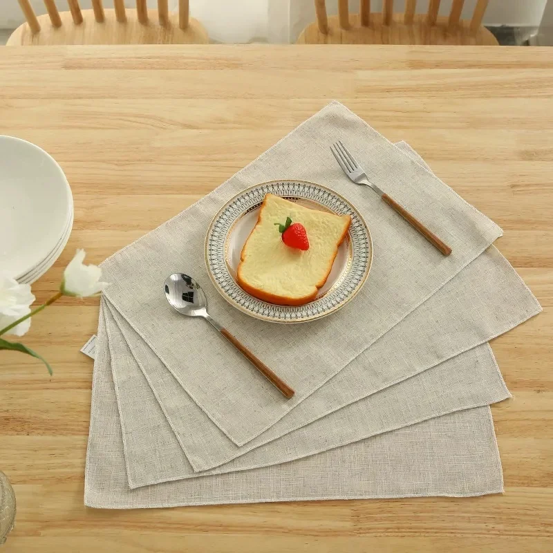 4PCS Linen Colored Placemats Brief Home Dinner Mats for Wedding and Party Tabletop Decoration