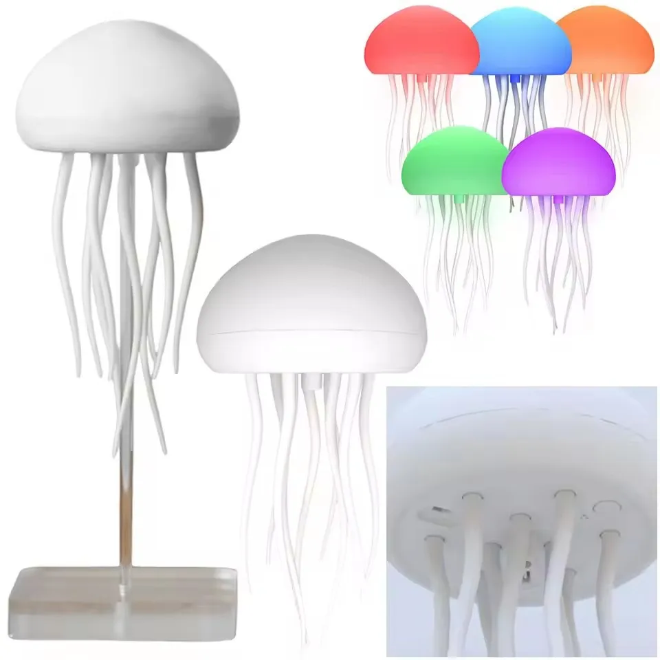 Rechargeable Voice Control LED Jellyfish Night Light - Creative Bedside Lamp for Kids & Adults