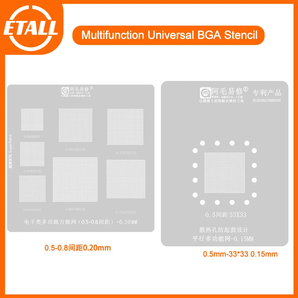 Amaoe-multifunções Universal Bga Stencil Buraco Paralelo Modelo de Calor Direto Rede de Retrabalho Solda 0.5 055 0.6 065 0.7 075 0.8